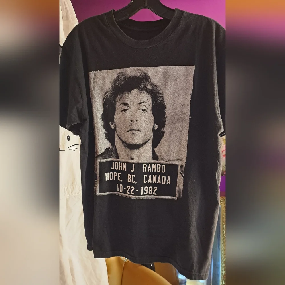 Rambo Sylvester Stallone Black Graphic T-Shirt. Medium